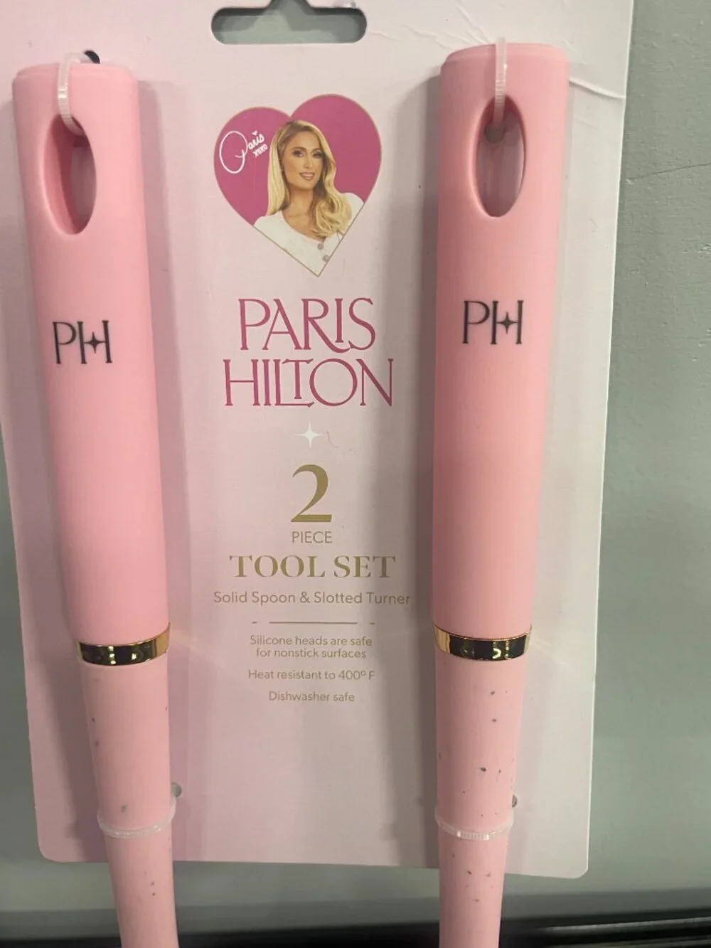 Paris Hilton Pink Silicone Spoon & Turner Set 2pc New